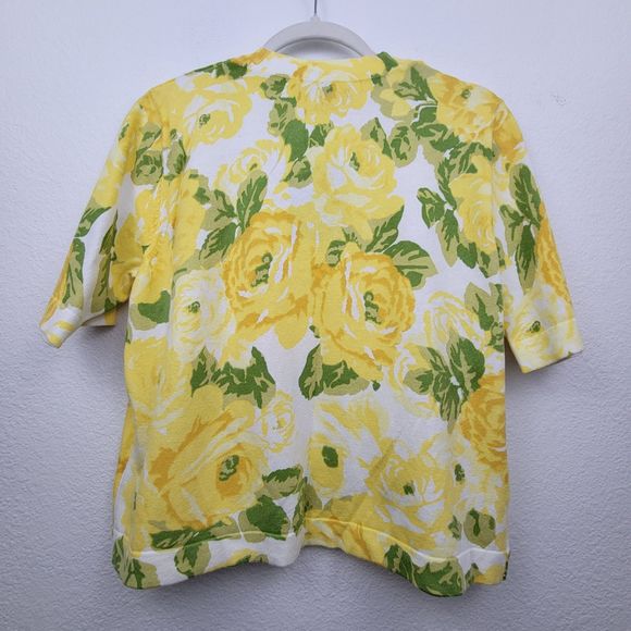 Designers Originals Yellow Rose Short Sleeve Cardigan Size Large Petite - Picture 2 of 4